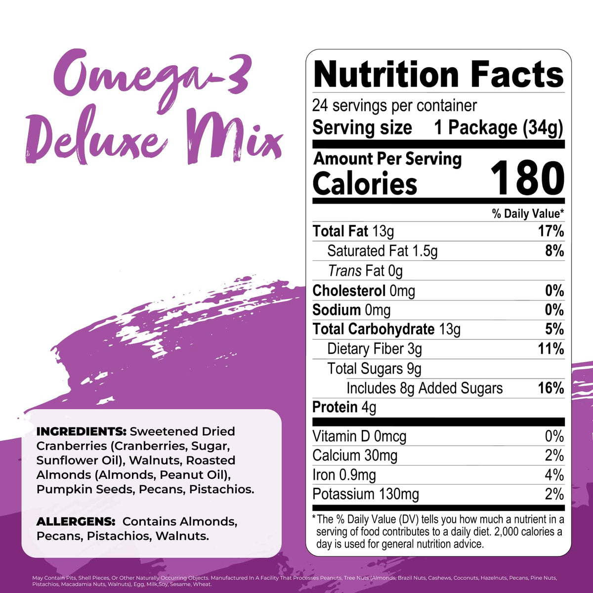 Nature's Garden Omega 3 Deluxe Mix – Trail Mix Nuts, Gluten Free, 1.2 oz Bags (24 Servings)