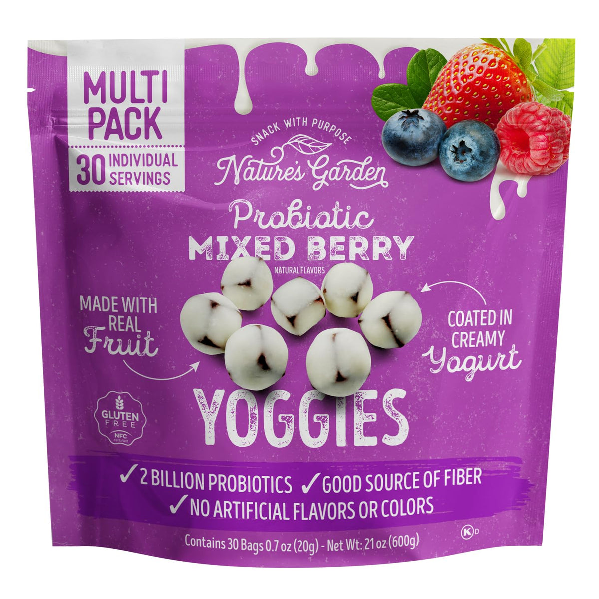 Nature's Garden Probiotic Mixed Berry Yoggies – Yogurt Covered Fruit Snack, 30 x 0.7oz