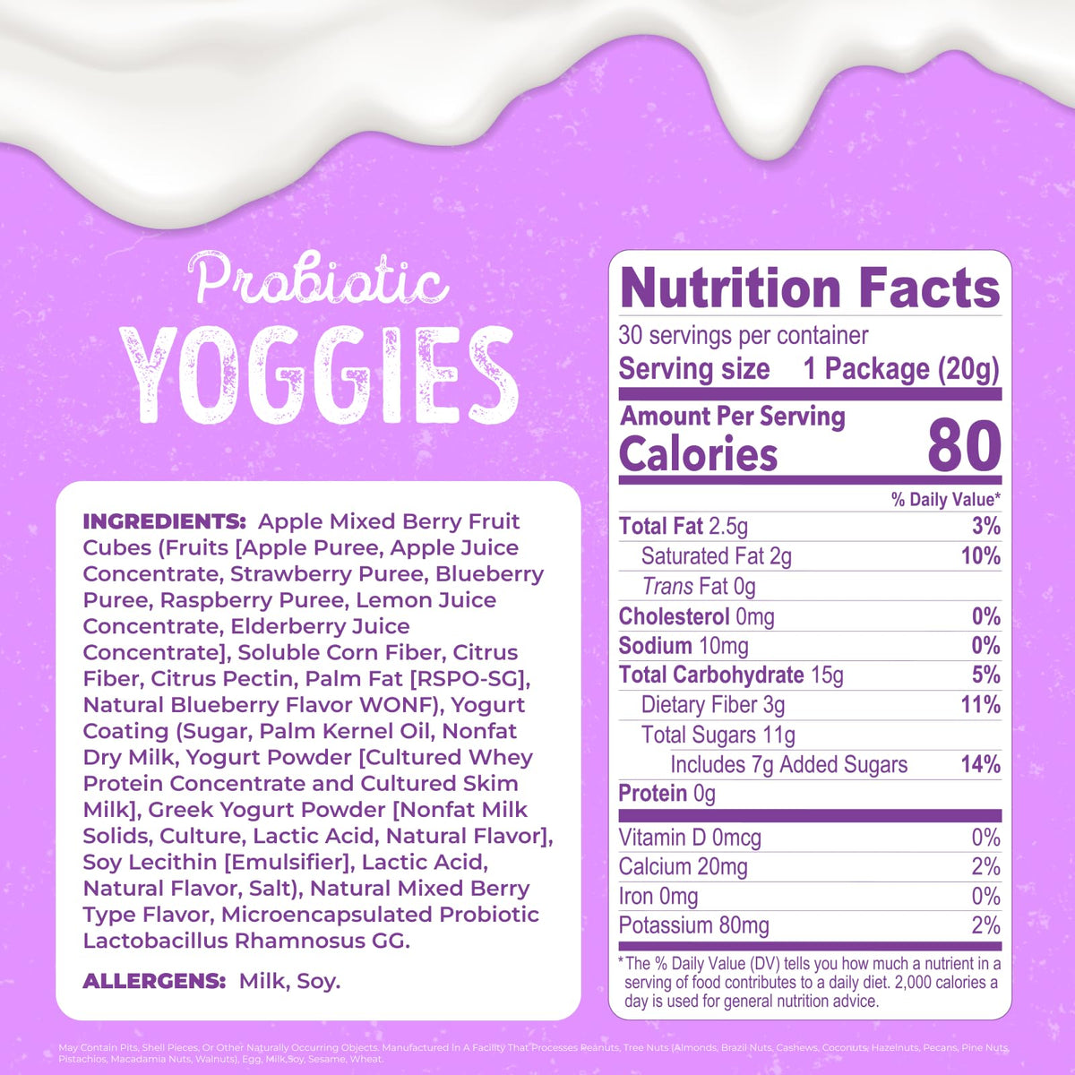 Nature's Garden Probiotic Mixed Berry Yoggies – Yogurt Covered Fruit Snack, 30 x 0.7oz