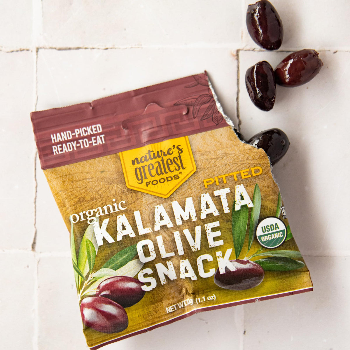 Organic Kalamata Olive Snack – Nature’s Greatest Foods, 1.1 Oz, 24 Pack