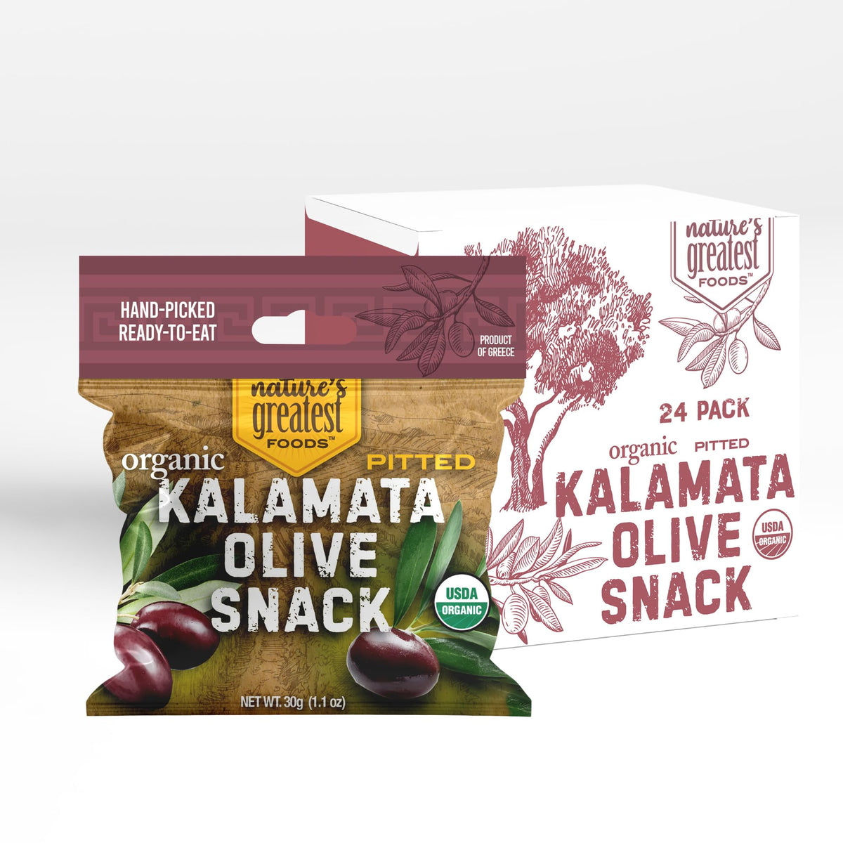 Organic Kalamata Olive Snack – Nature’s Greatest Foods, 1.1 Oz, 24 Pack