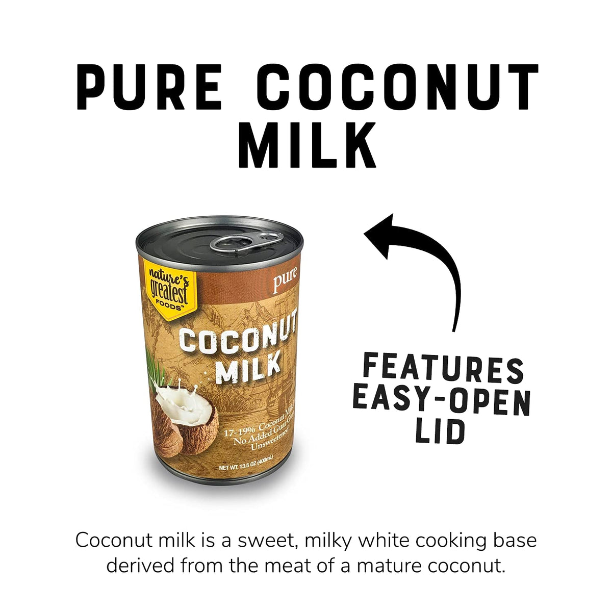 Nature's Greatest Foods Pure Coconut Milk – Unsweetened, No Additives, No Guar Gum, 12-Pack