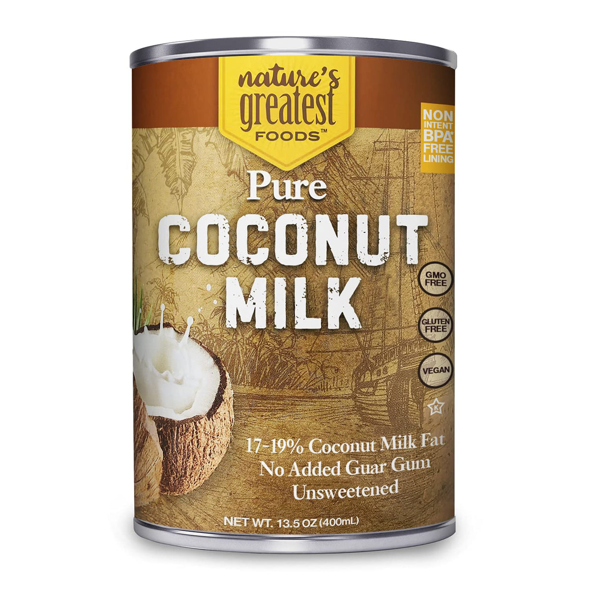 Nature's Greatest Foods Pure Coconut Milk – Unsweetened, No Additives, No Guar Gum, 12-Pack