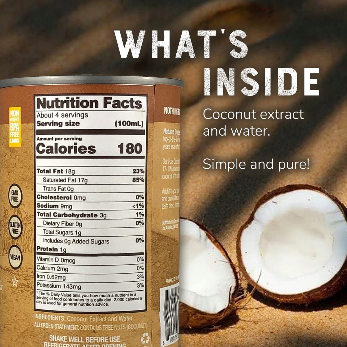 Nature's Greatest Foods Pure Coconut Milk – Unsweetened, No Additives, No Guar Gum, 12-Pack