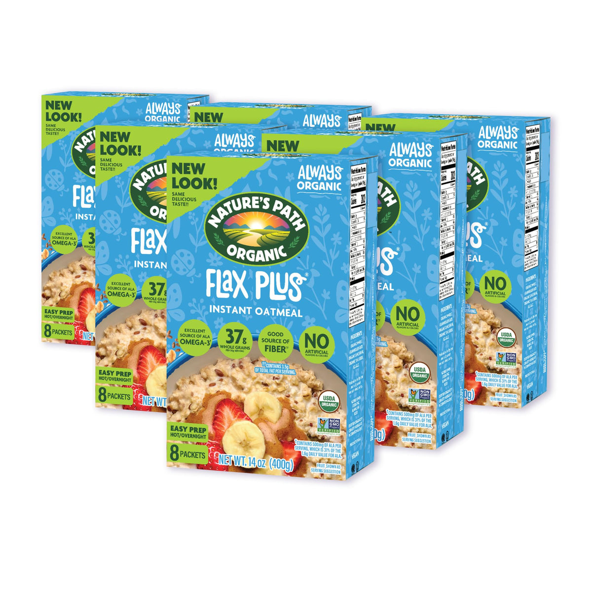 Nature's Path Organic Flax Plus Instant Oatmeal – 14 oz (Pack of 6), Non-GMO