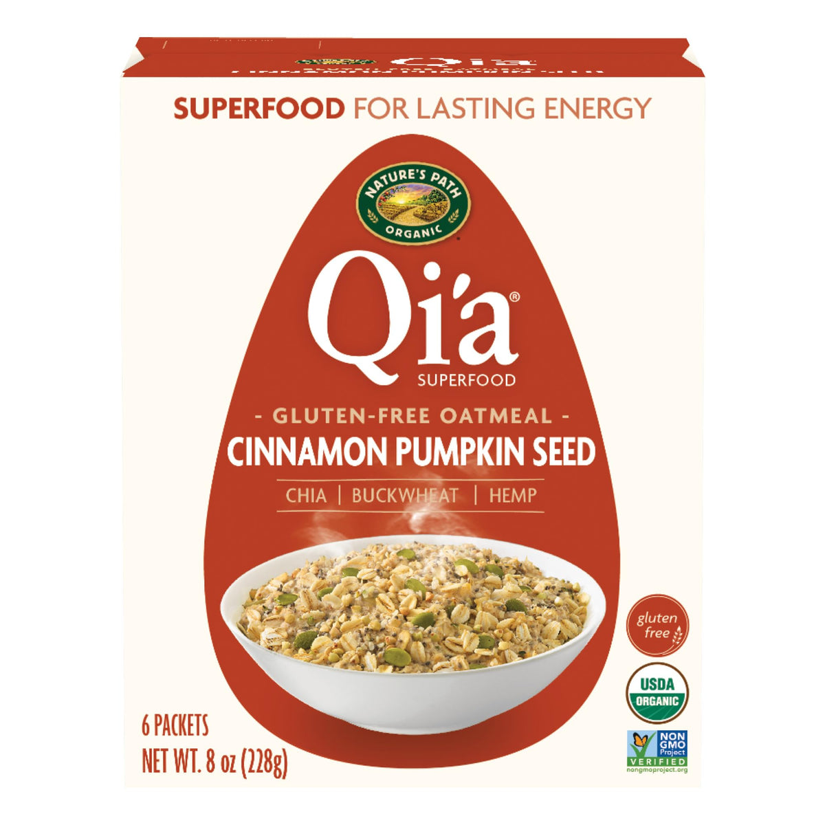 Nature's Path Qi’a Cinnamon Pumpkin Seed Instant Oatmeal – Gluten Free, Non-GMO, 6-Pack