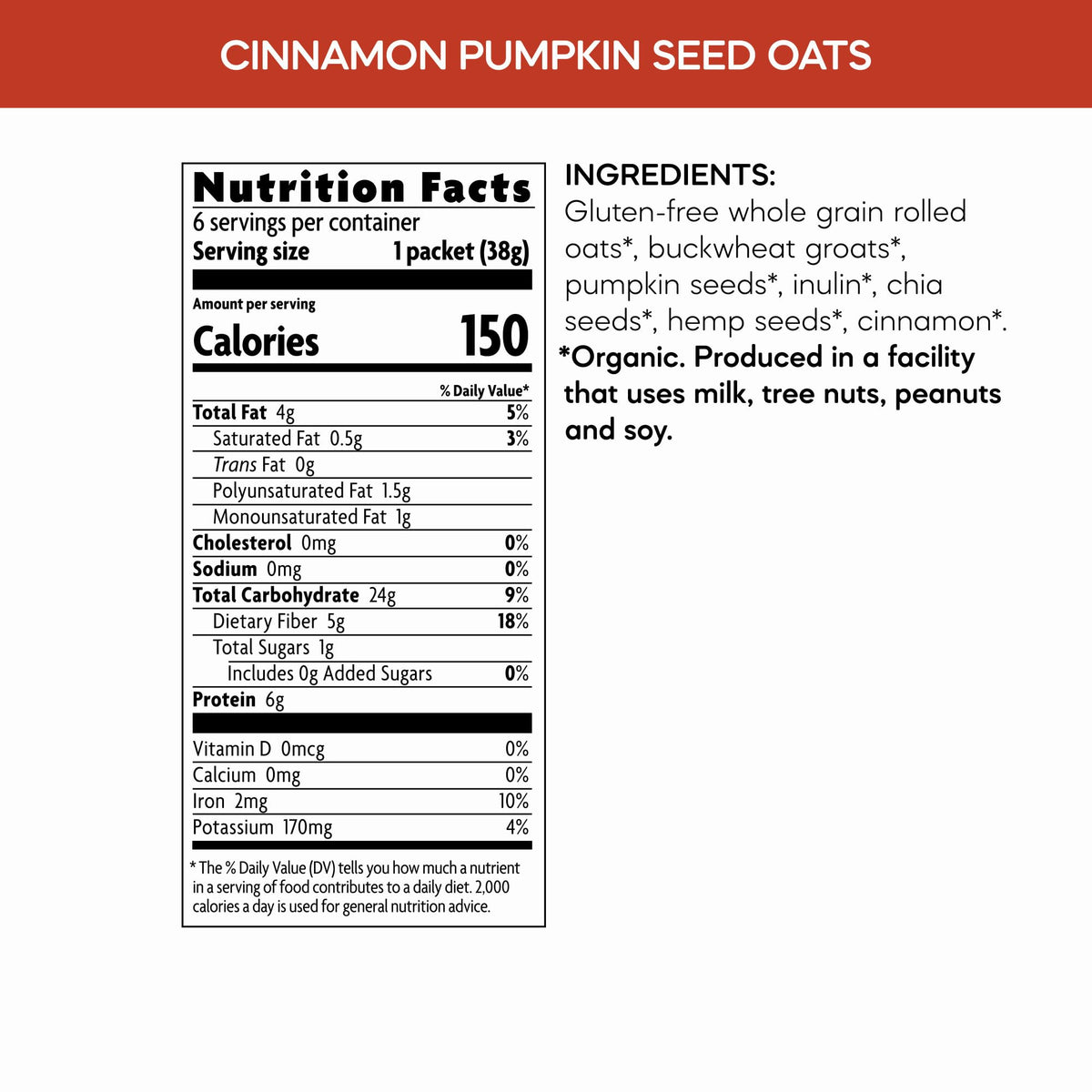 Nature's Path Qi’a Cinnamon Pumpkin Seed Instant Oatmeal – Gluten Free, Non-GMO, 6-Pack