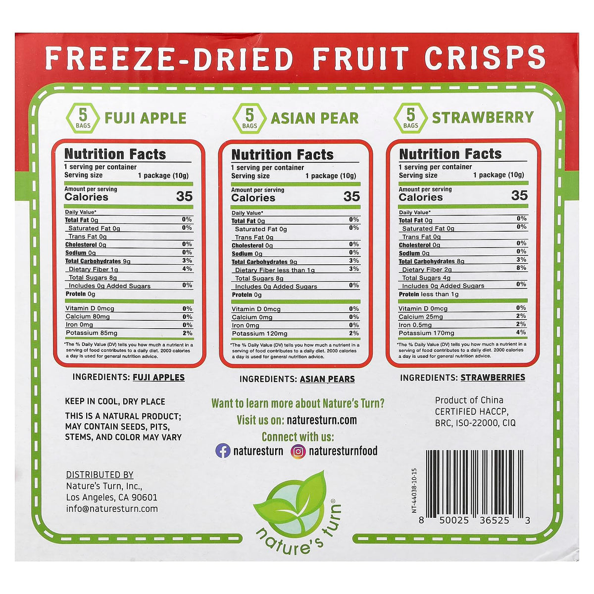 Nature's Turn Freeze-Dried Fruit Crisps – 15-Bag Variety Pack, Gluten-Free & Plant-Based