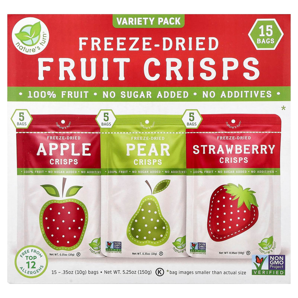 Nature's Turn Freeze-Dried Fruit Crisps – 15-Bag Variety Pack, Gluten-Free & Plant-Based