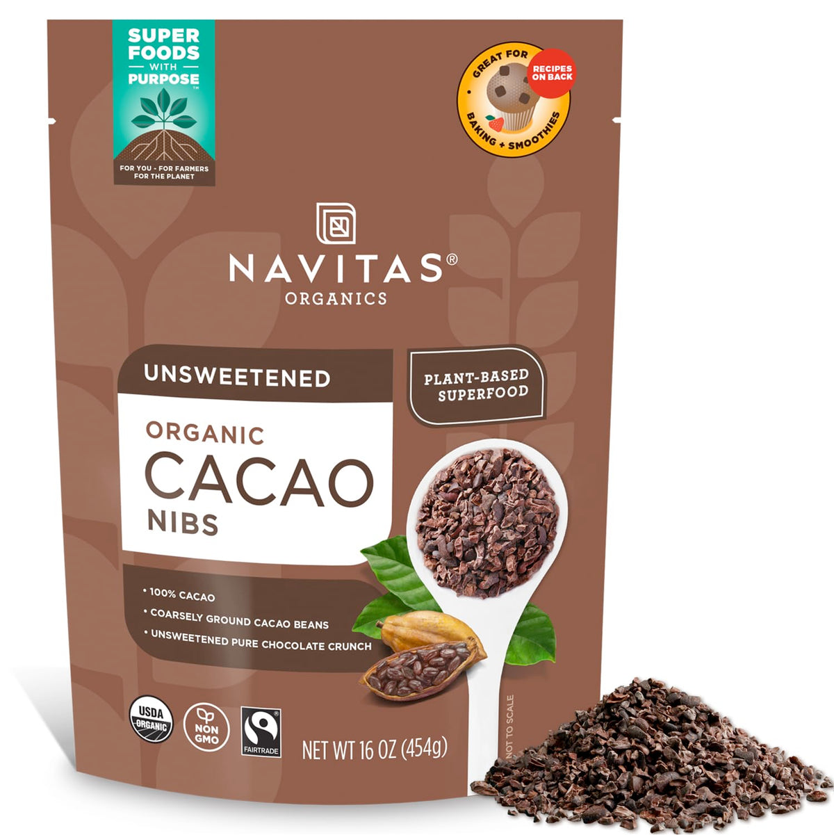 Navitas Organics Cacao Nibs – Unsweetened Dark Chocolate Crunch | Organic & Fair Trade