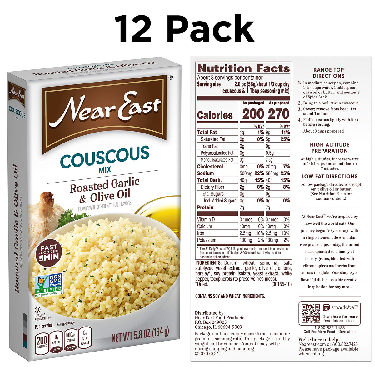 Near East Roasted Garlic & Olive Oil Couscous Mix - 5.8 oz Pack of 12