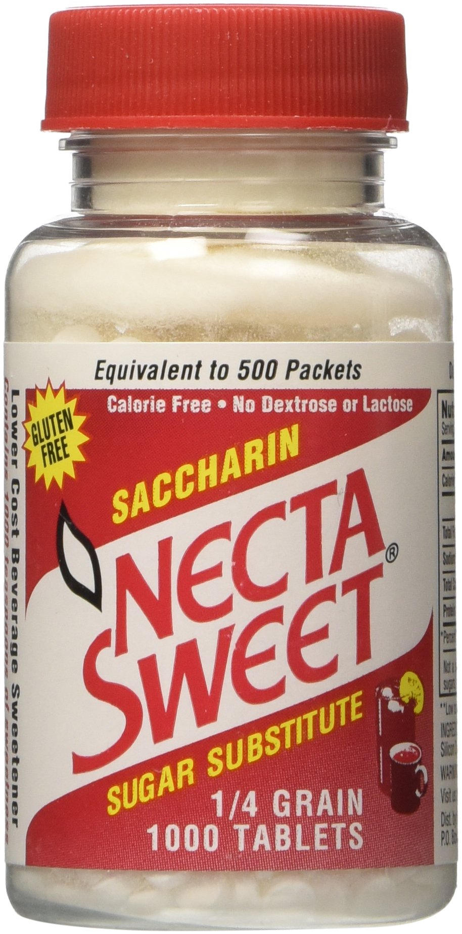 Necta Sweet Saccharin Tablets – 1/4 Grain, 1000 Tablets per Bottle, Pack of 4