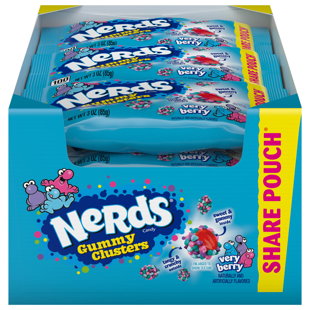 NERDS Gummy Clusters Candy - Very Berry Crunchy Outer with Gummy Center, 3 oz Pack of 12