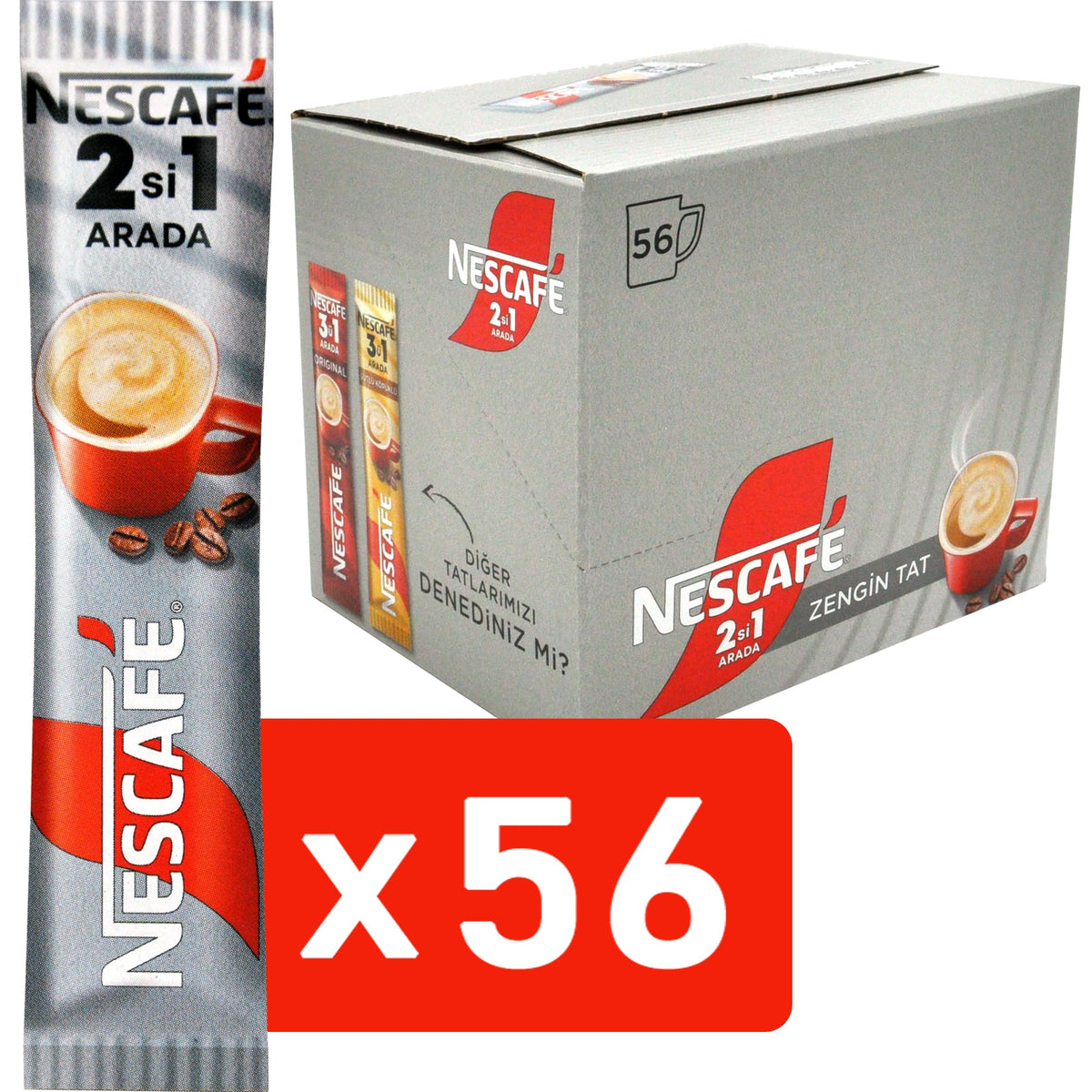 Nescafe 2 in 1 Unsweetened — No Added Sugar — 56 Sticks