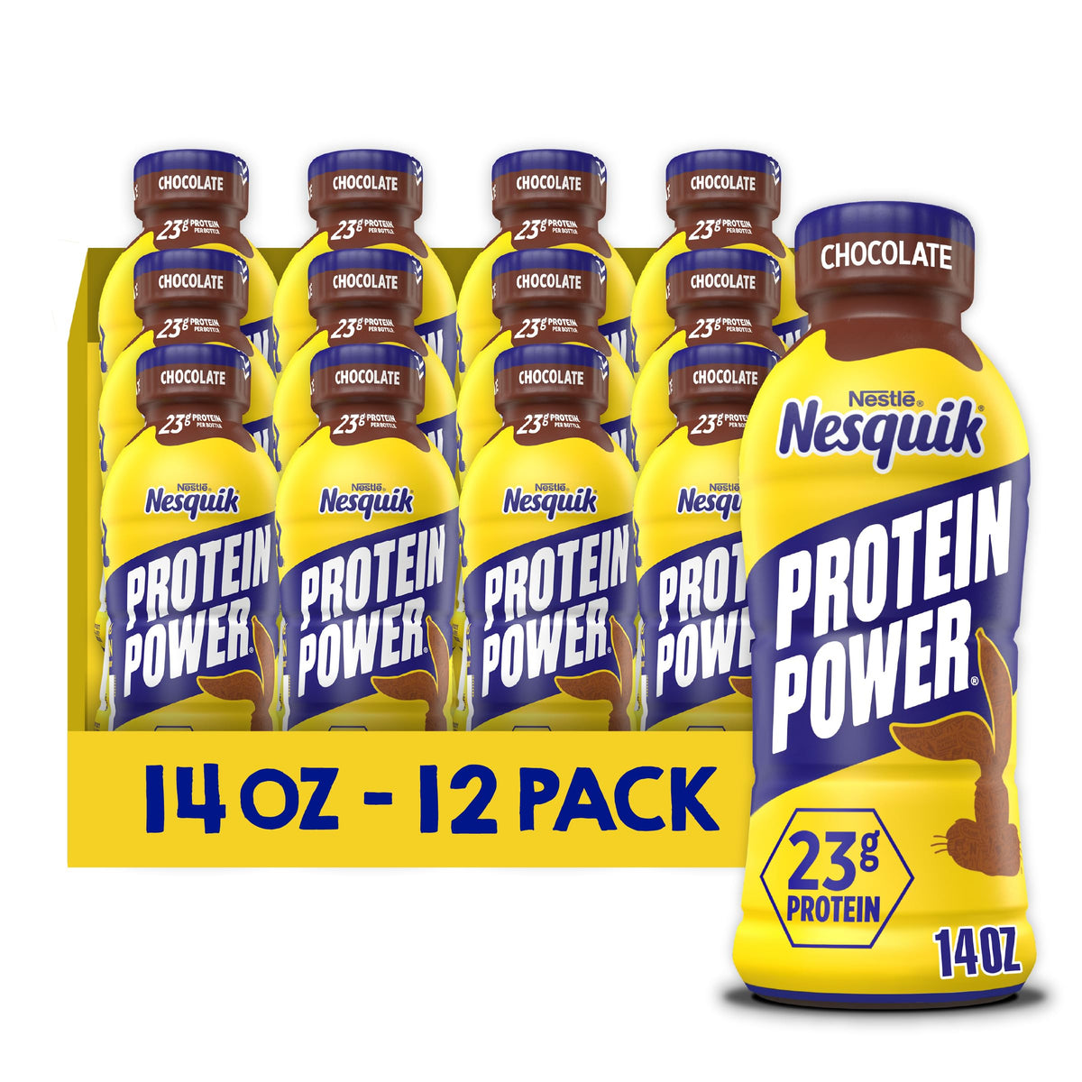 Nesquik Protein Power Ready-To-Drink Chocolate Milk – 23g Protein per Bottle (12 x 14 fl oz)