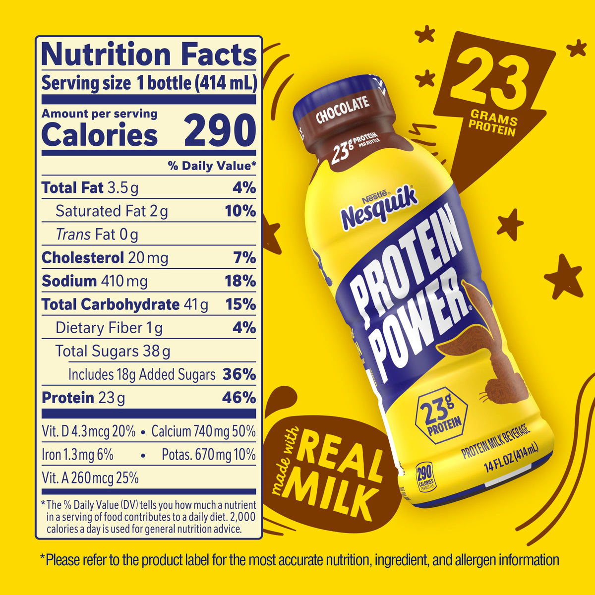 Nesquik Protein Power Ready-To-Drink Chocolate Milk – 23g Protein per Bottle (12 x 14 fl oz)