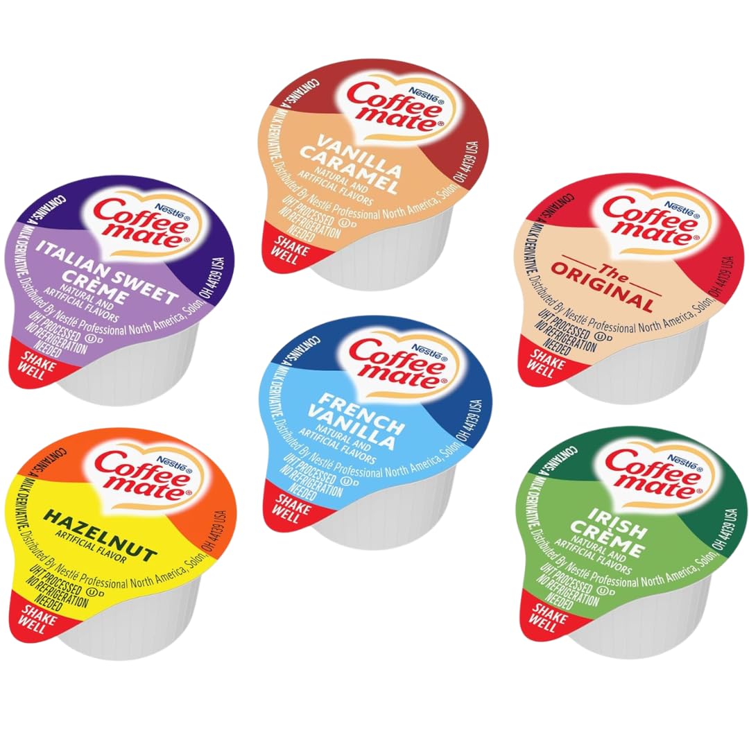 Nestle Coffee mate Liquid Creamer Singles Variety Pack – 120 Cups, 6 Flavors, Non-Dairy