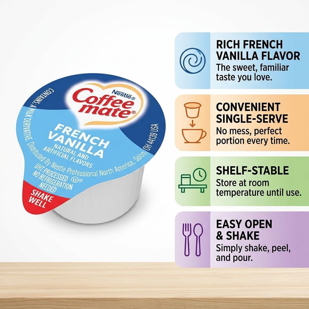 Nestlé Coffee mate Liquid Creamer Singles Variety Pack – 60 Count, 7 Flavors