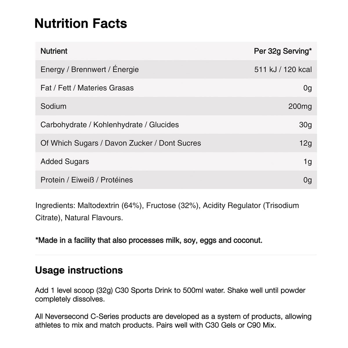 Neversecond C30 Sports Drink – High-Performance Hydration & Carbohydrates for Endurance (Citrus, 640g, 20 Servings)