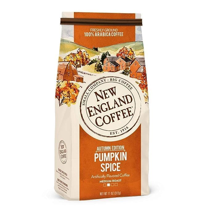 New England Coffee Pumpkin Spice Medium Roast Ground Coffee — 11oz Bag (Pack of 3)