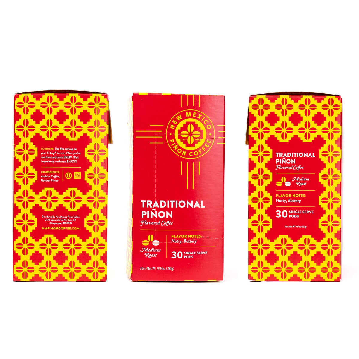 New Mexico Piñon Coffee K-Cups Pods – 100% Arabica, Medium Roast Piñon Flavor, Hot or Cold Brew, 30 Count, Recyclable Pods