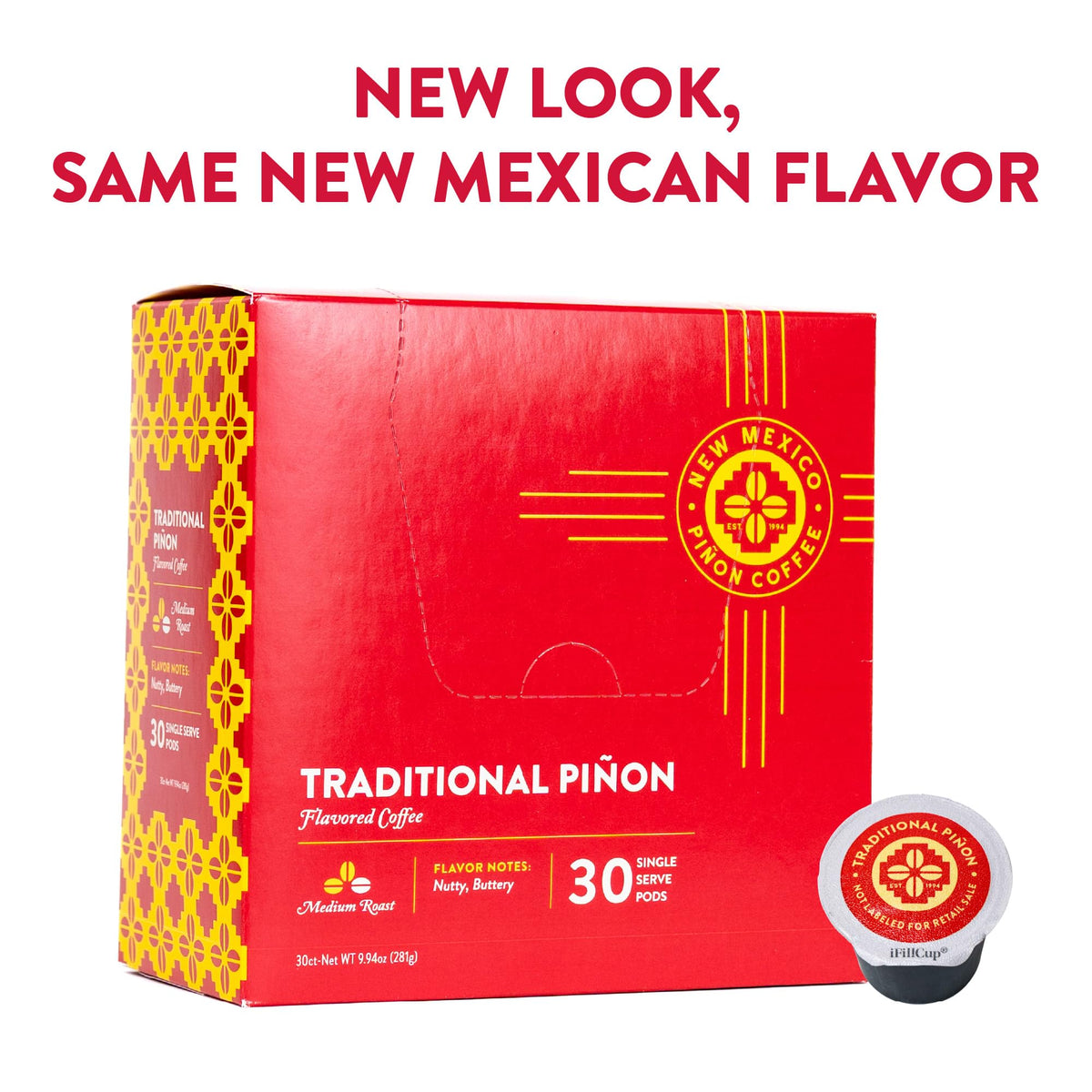 New Mexico Piñon Coffee K-Cups Pods – 100% Arabica, Medium Roast Piñon Flavor, Hot or Cold Brew, 30 Count, Recyclable Pods