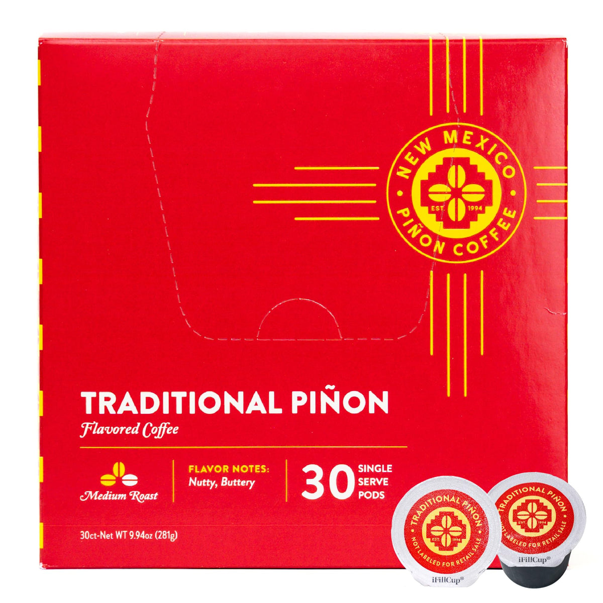 New Mexico Piñon Coffee K-Cups Pods – 100% Arabica, Medium Roast Piñon Flavor, Hot or Cold Brew, 30 Count, Recyclable Pods