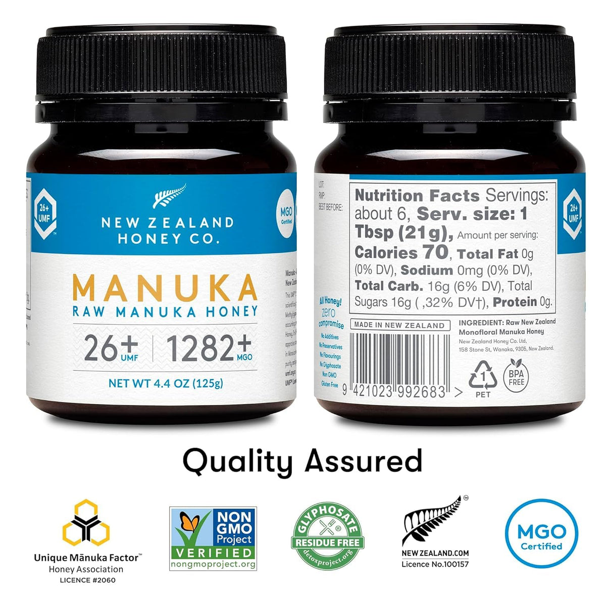 New Zealand Honey Co. Raw Manuka Honey UMF 26+ | MGO 1282+, UMF Certified | 4.4oz