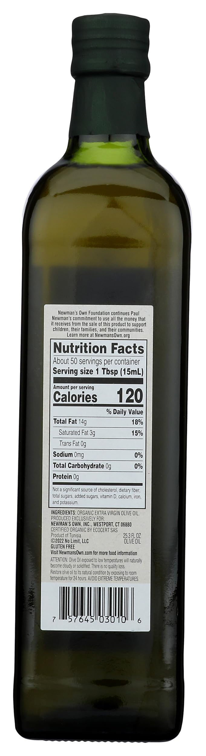 Newman's Own Organic Extra Virgin Olive Oil - 25.3 oz | First Cold Pressed, 95% Organic