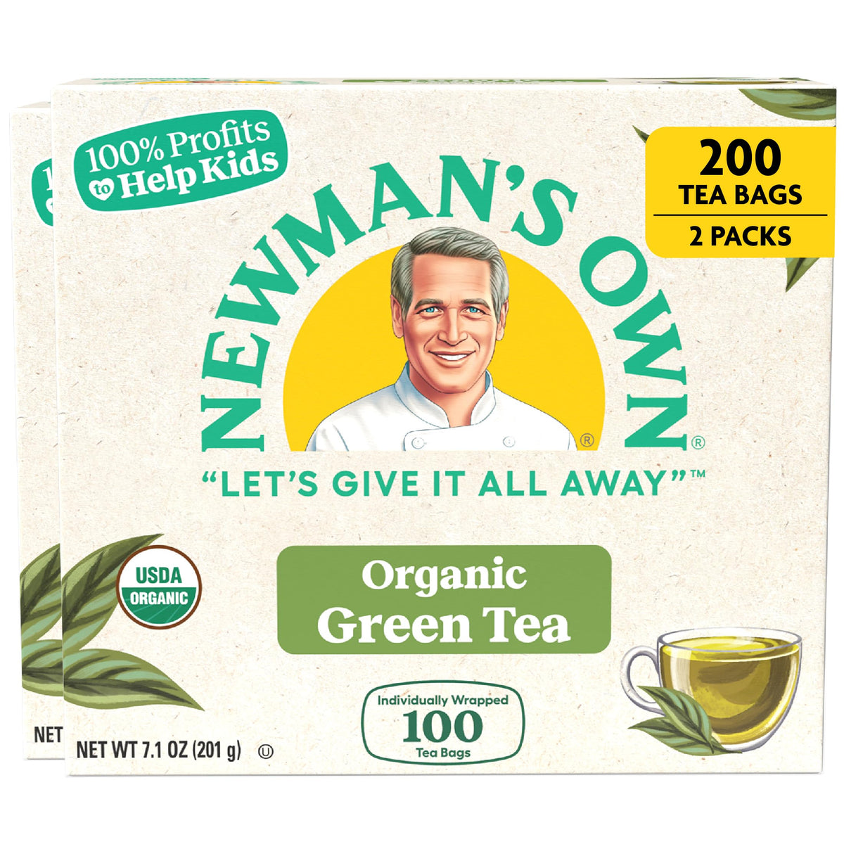 Newman's Own Organic Green Tea – 200 Bags (Pack of 2) USDA Organic, Kosher, Caffeine Brew Hot