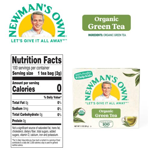 Newman's Own Organic Green Tea – 200 Bags (Pack of 2) USDA Organic, Kosher, Caffeine Brew Hot
