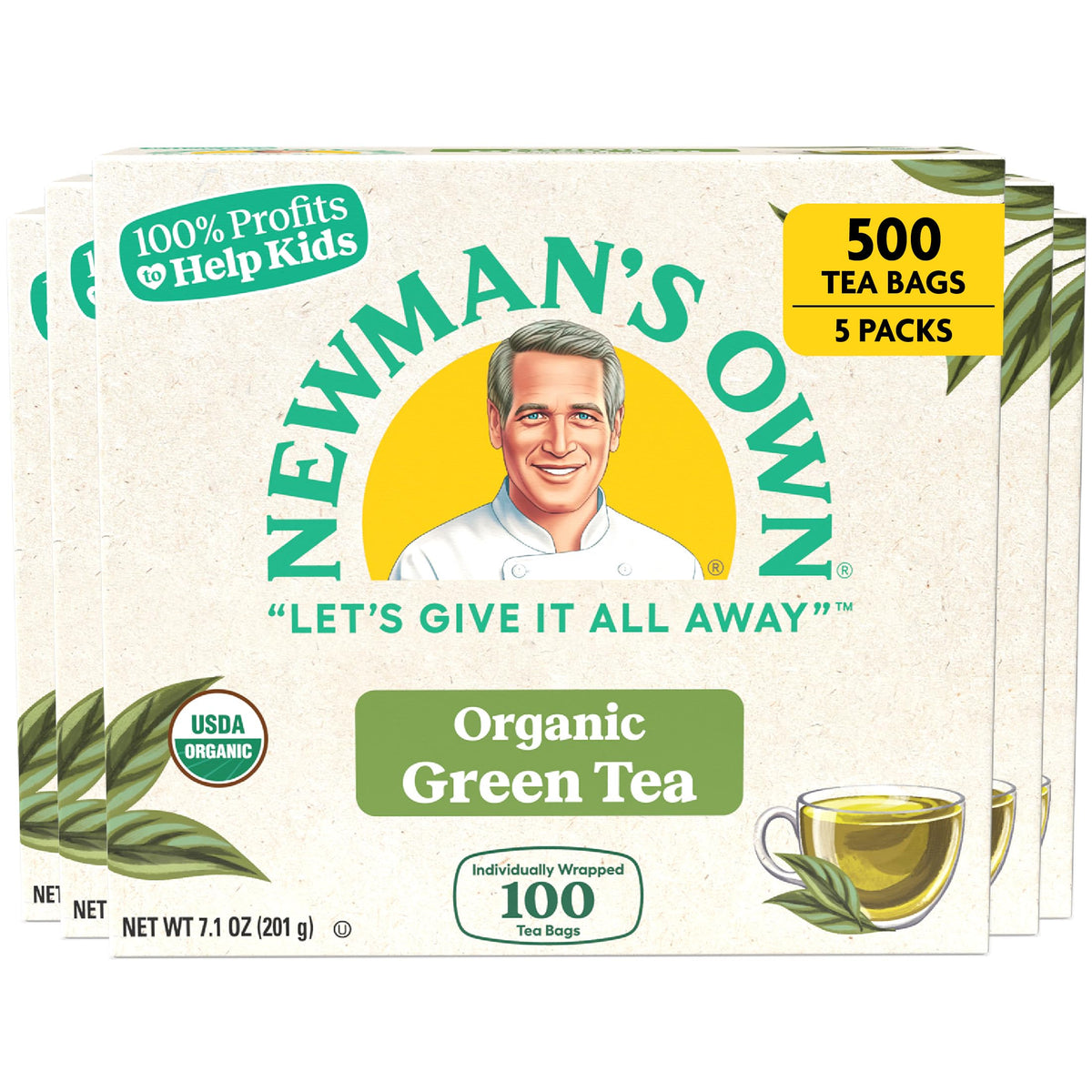Newman's Own Organics Green Tea — 100 Tea Bags per Box (Pack of 5)