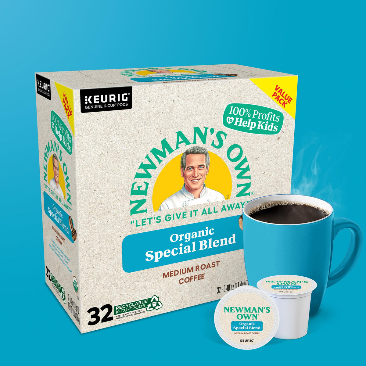 Newman's Own Organics Special Blend K-Cup Pods – Medium Roast Coffee, 32 Count