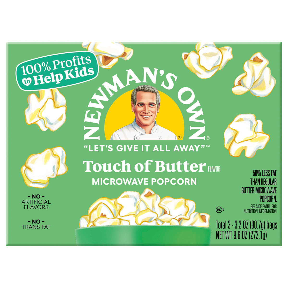 Newman's Own Touch of Butter Microwave Popcorn – 36 Bags (3.2 oz) | Whole Grain, Gluten-Free