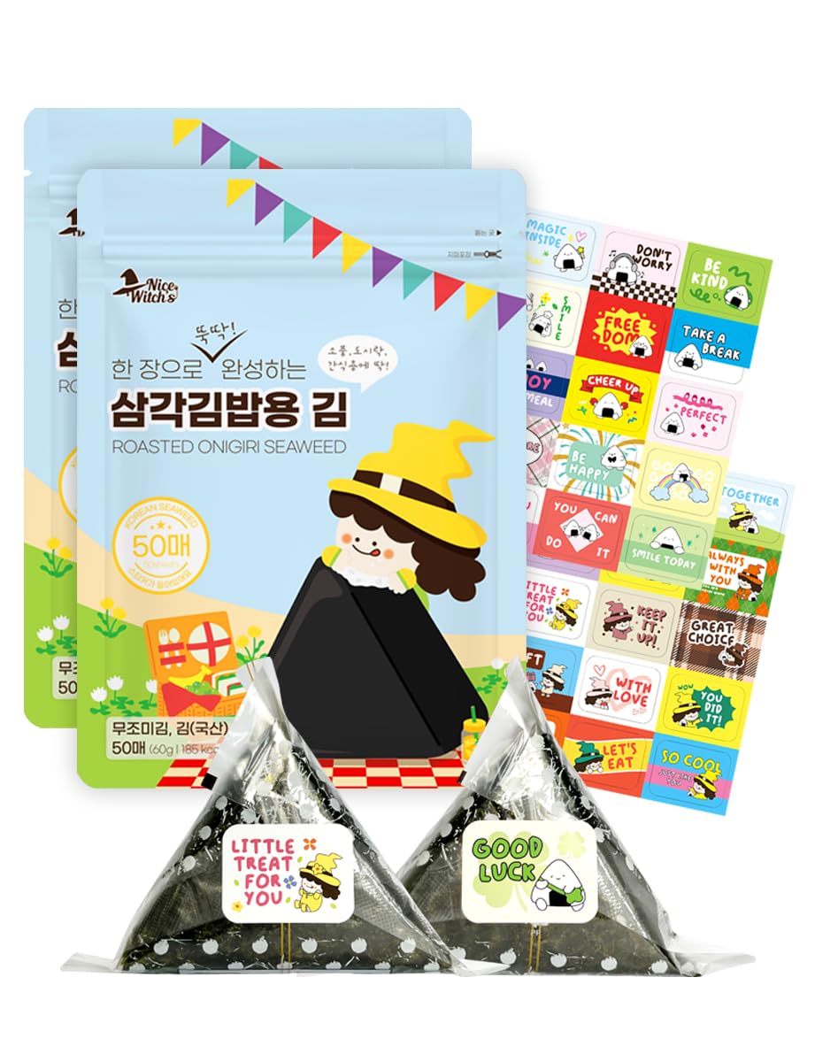 Nice Witch's Seaweed Nori – 100 Sheets for Gimbap, Onigiri & Triangle Rice Balls (Korean Nori, 2x50)