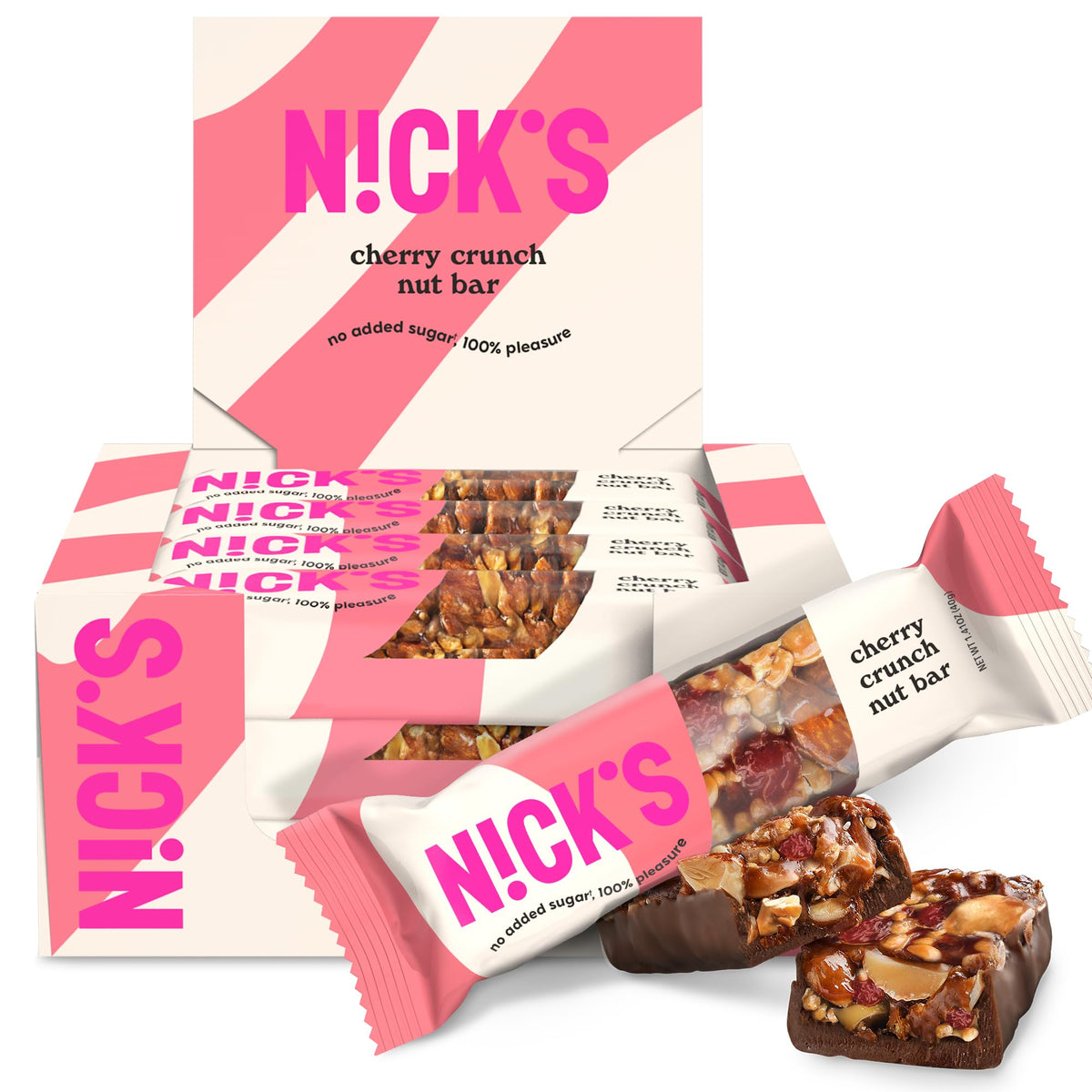 N!CK'S Keto Nut Bar Cherry Cashew Almond Chocolate — 2g Sugar, 5g Net Carbs, 12-Pack