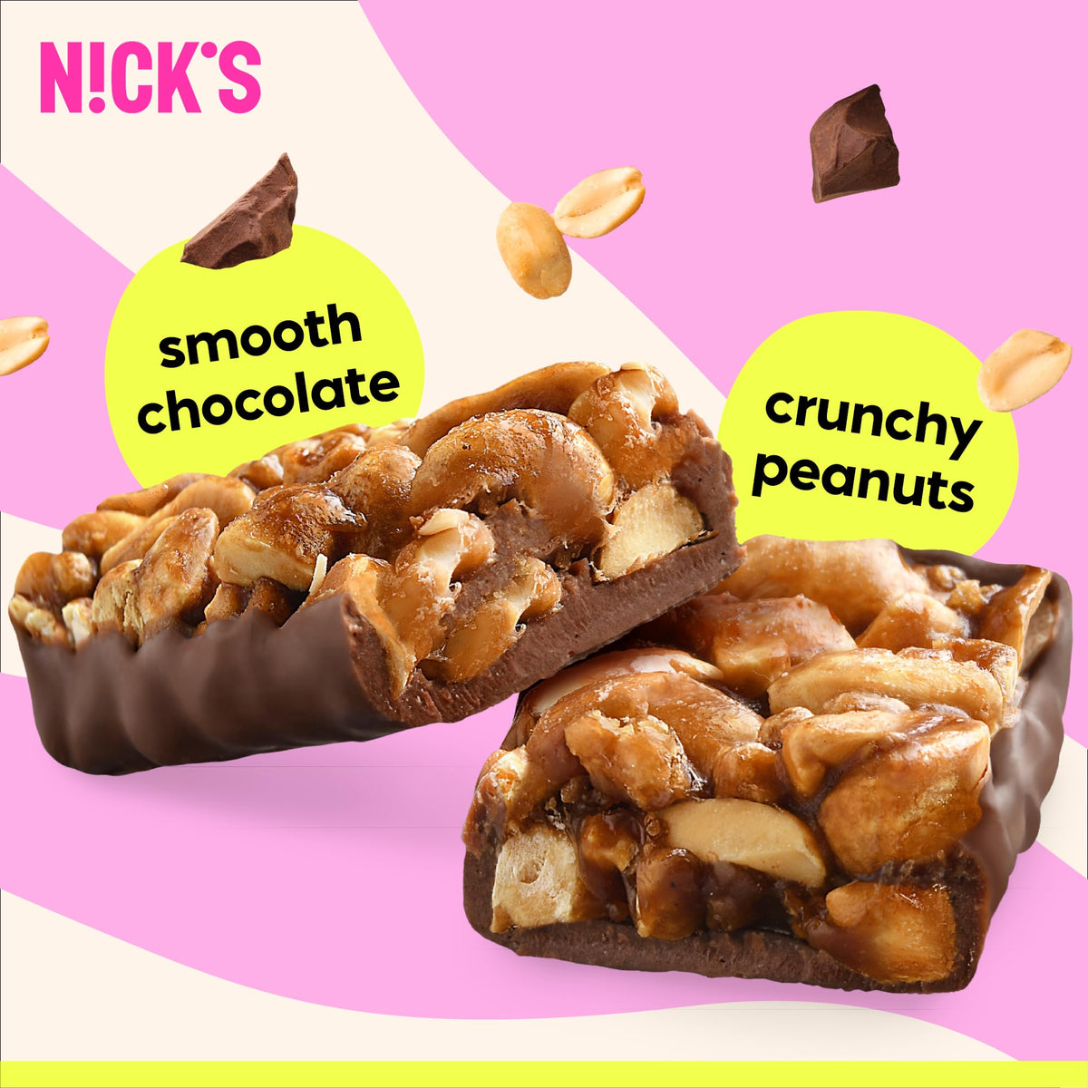 N!CK'S Peanut Chocolate Snack Bar — Keto Nut Bar for Sports, Hiking & Outdoors | 1g Sugar, 3g Net Carbs | Pack of 12