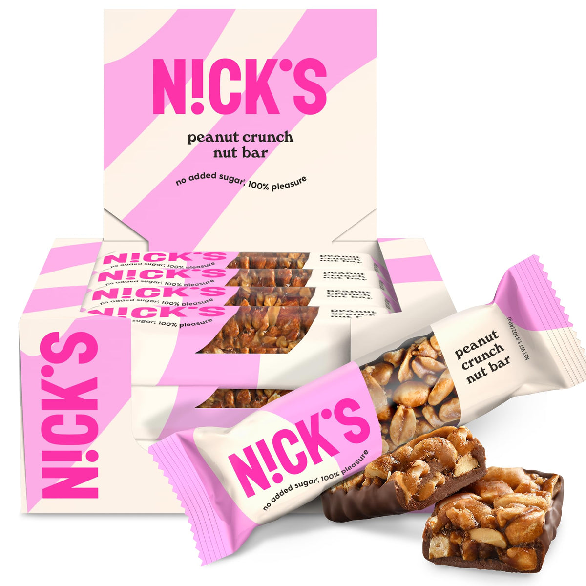N!CK'S Peanut Chocolate Snack Bar — Keto Nut Bar for Sports, Hiking & Outdoors | 1g Sugar, 3g Net Carbs | Pack of 12