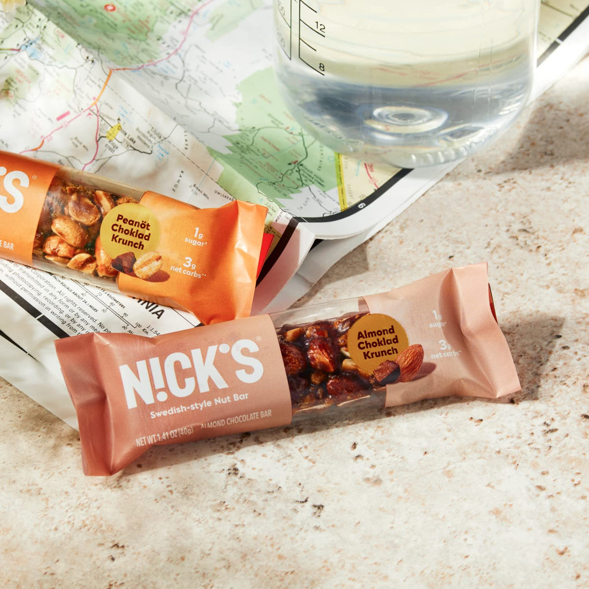 N!CK'S Peanut Chocolate Snack Bar — Keto Nut Bar for Sports, Hiking & Outdoors | 1g Sugar, 3g Net Carbs | Pack of 12