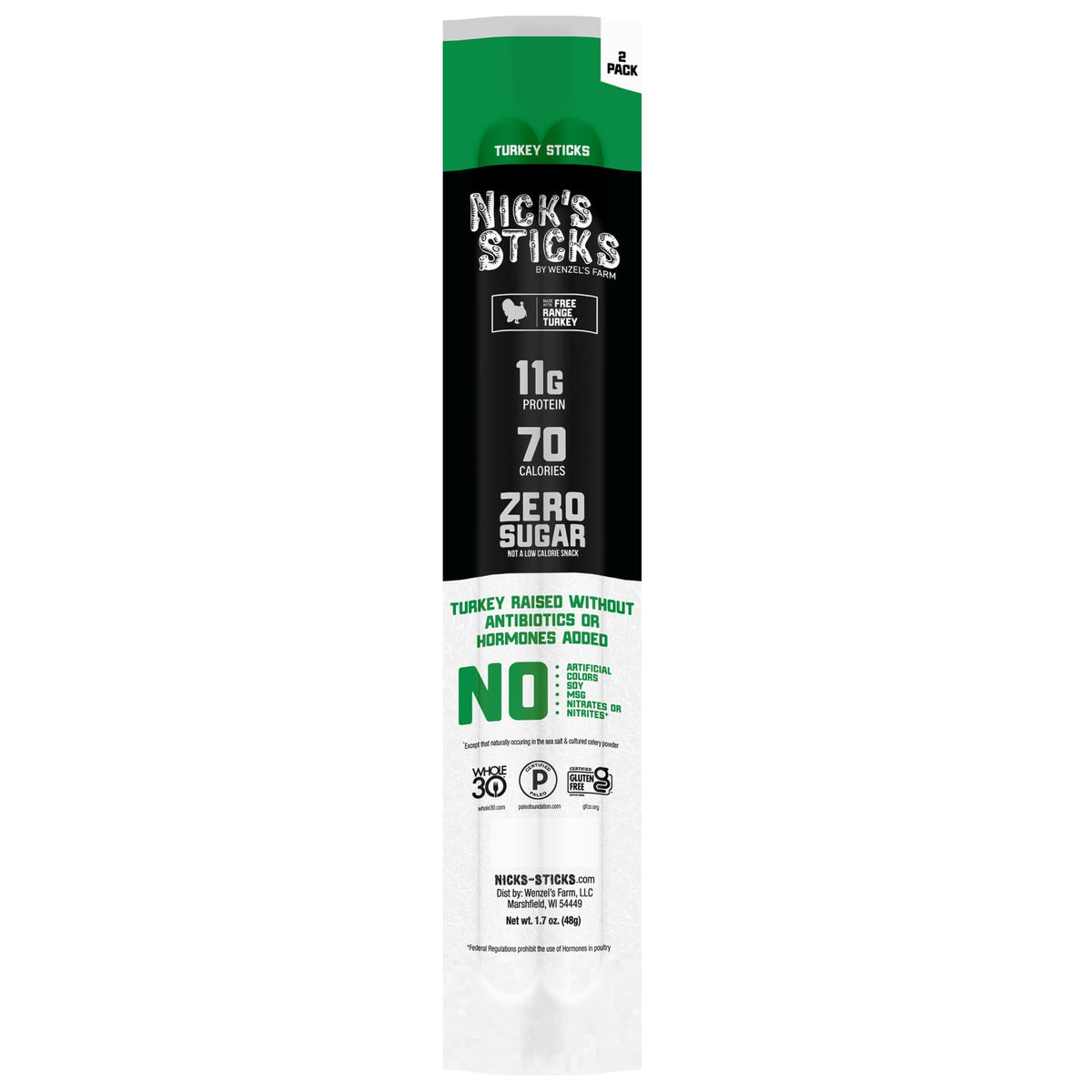 Nick's Sticks Clean & Balanced Free Range Turkey Snack Sticks – Gluten Free, Paleo, Keto, Whole30 Approved | Made in USA