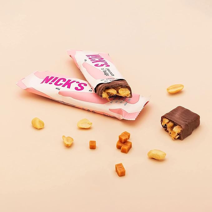 N!CK'S Peanuts & Fudge Keto Chocolate Bars – No Added Sugar, 180 kcal, 4g Net Carbs, Gluten Free (15-Pack, 40g Each)