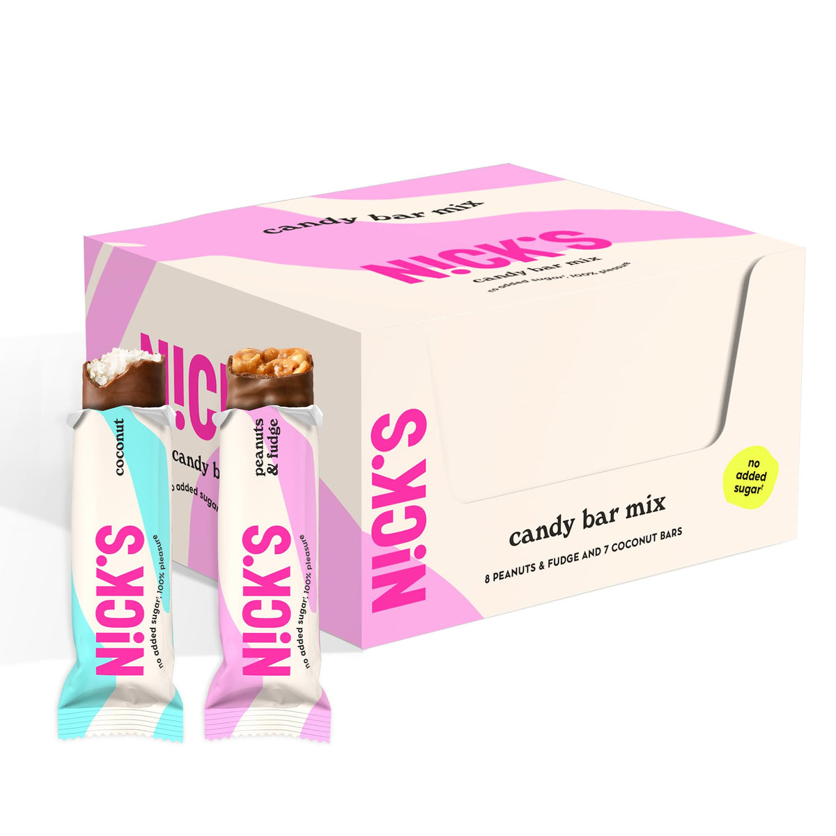 N!CK'S Keto Chocolate Candy Bars Variety Pack – Coconut & Peanuts & Fudge, No Added Sugar, 3g Net Carbs, Gluten-Free, 15 Bars