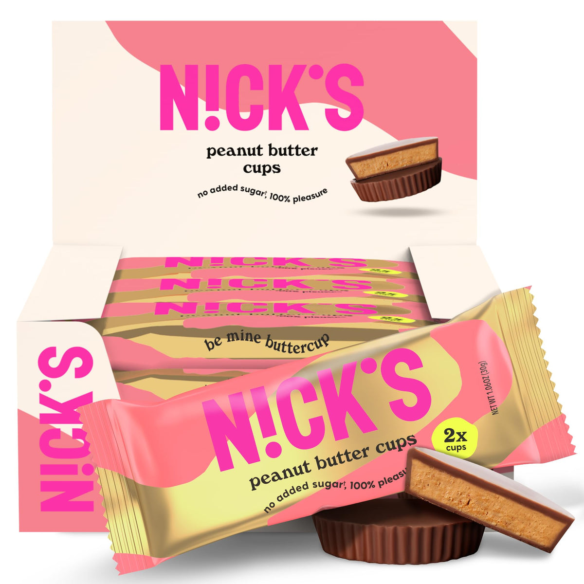 NICKS Peanut Butter Cups – Low Carb, No Added Sugar, Keto & Gluten Free, Palm Oil Free | 24 Cups (12-Pack)
