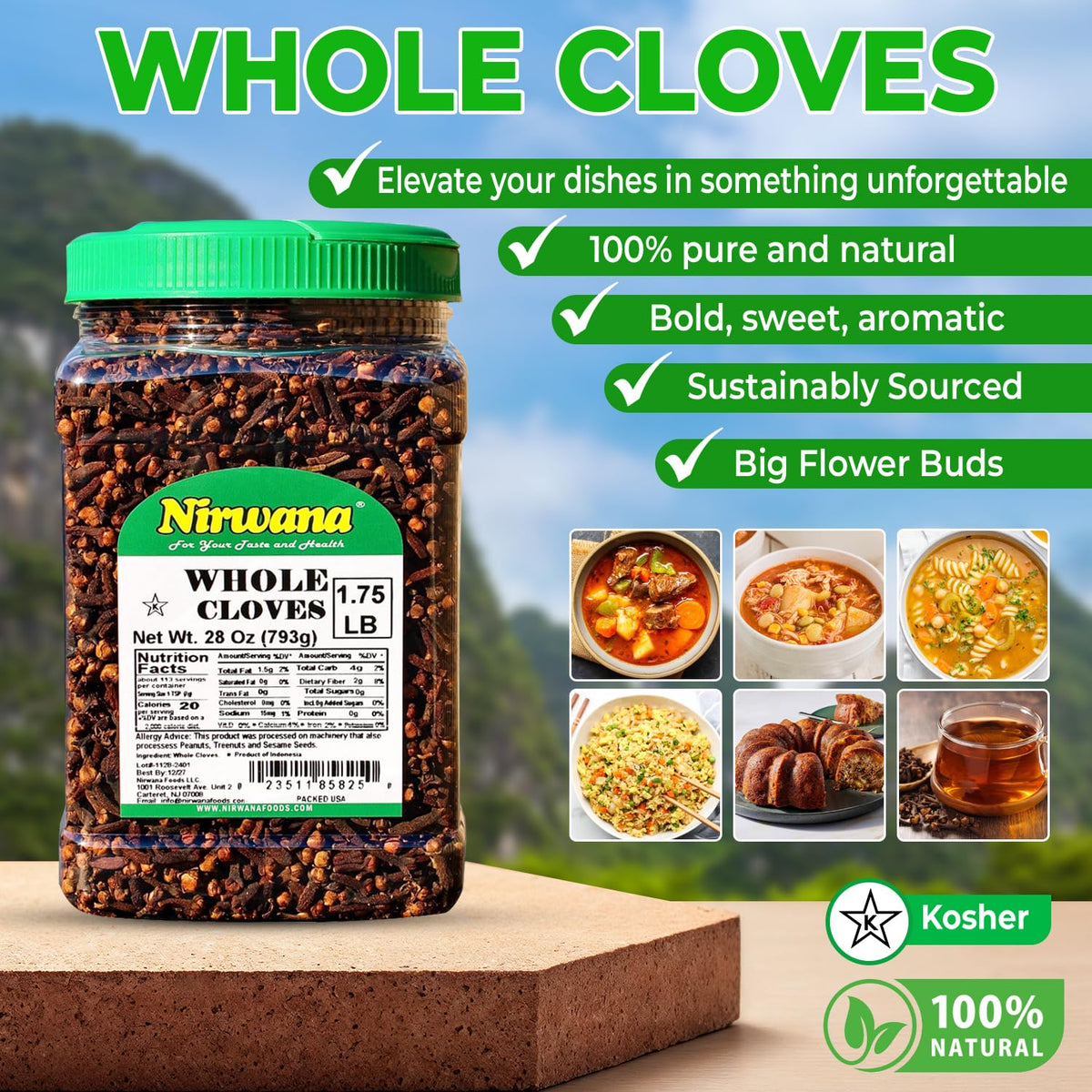 Nirwana Whole Cloves – Premium Spice for Cooking, Baking & Beverages (28oz)