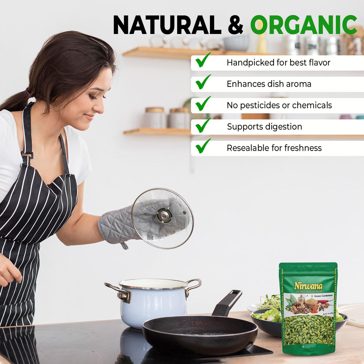 Nirwana Premium Green Cardamom Pods – 14oz, Aromatic Whole Cardamom for Cooking, Chai & Curries