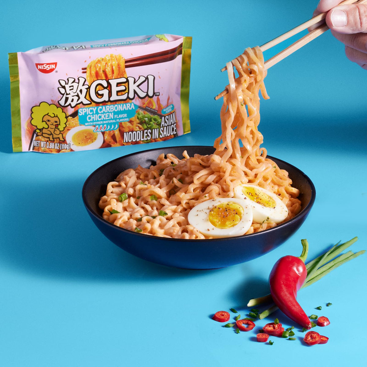 NISSIN Geki Chili Infused Noodles – Spicy Carbonara Chicken (Pack of 20)