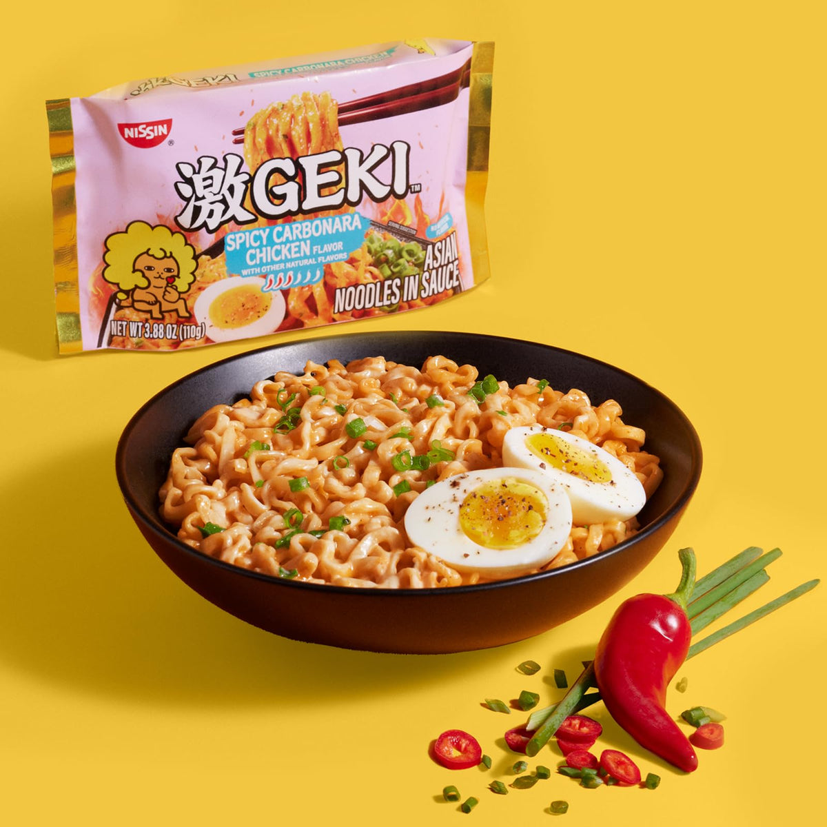 NISSIN Geki Chili Infused Noodles – Spicy Carbonara Chicken (Pack of 20)