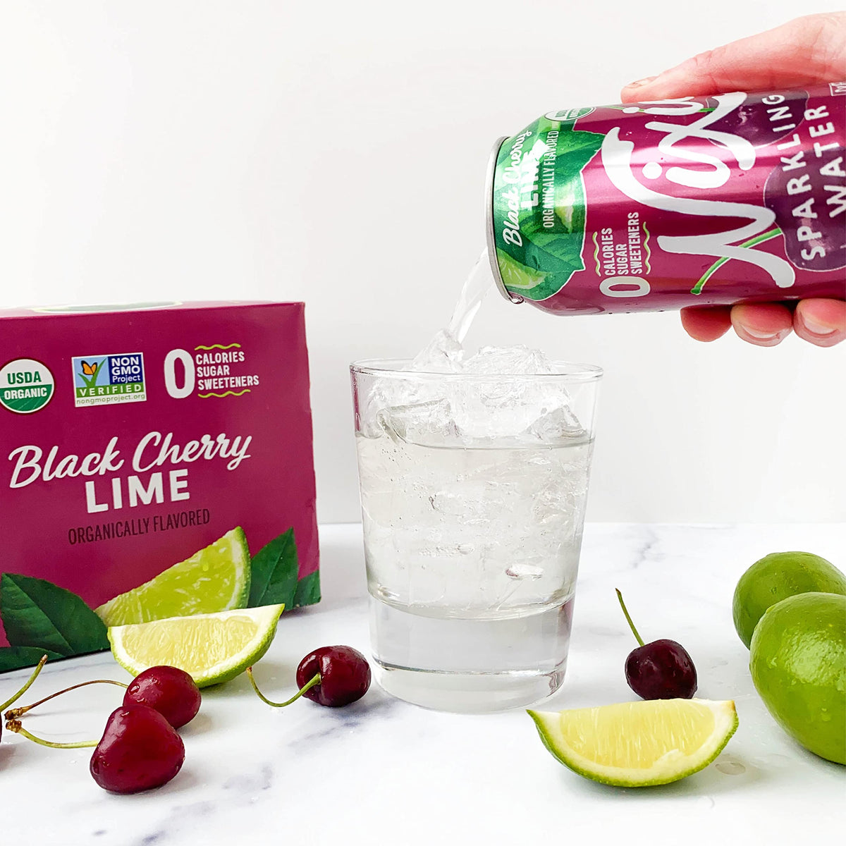 Nixie Black Cherry Lime Sparkling Water — Organic, Zero Calories, Vegan, 24-Pack