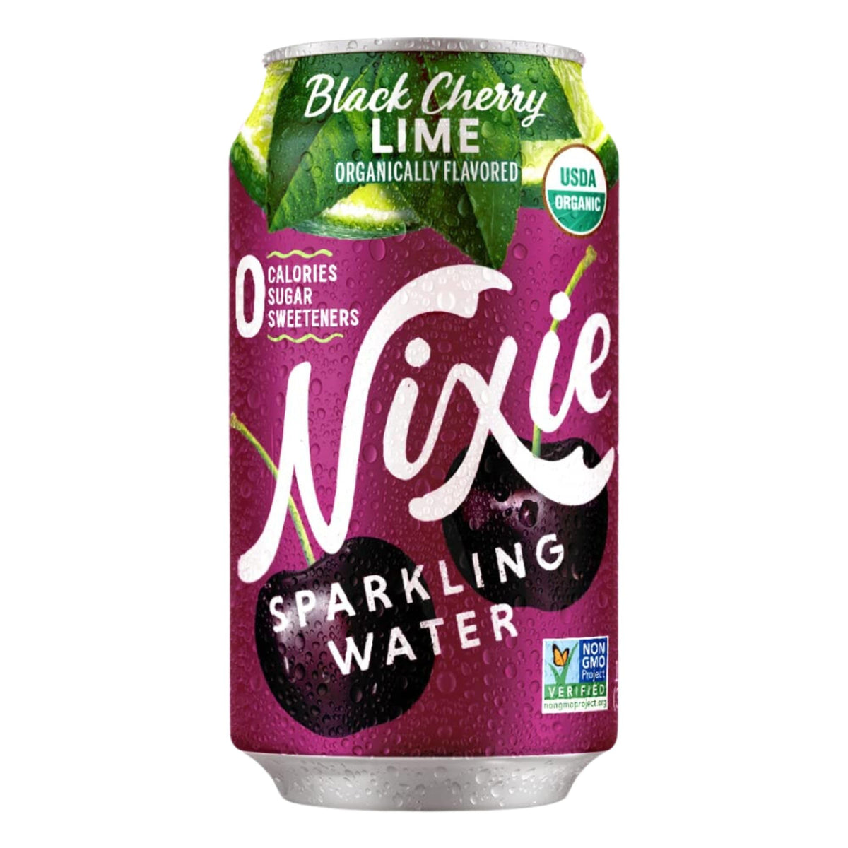 Nixie Black Cherry Lime Sparkling Water — Organic, Zero Calories, Vegan, 24-Pack