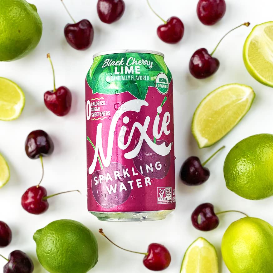 Nixie Black Cherry Lime Sparkling Water — Organic, Zero Calories, Vegan, 24-Pack